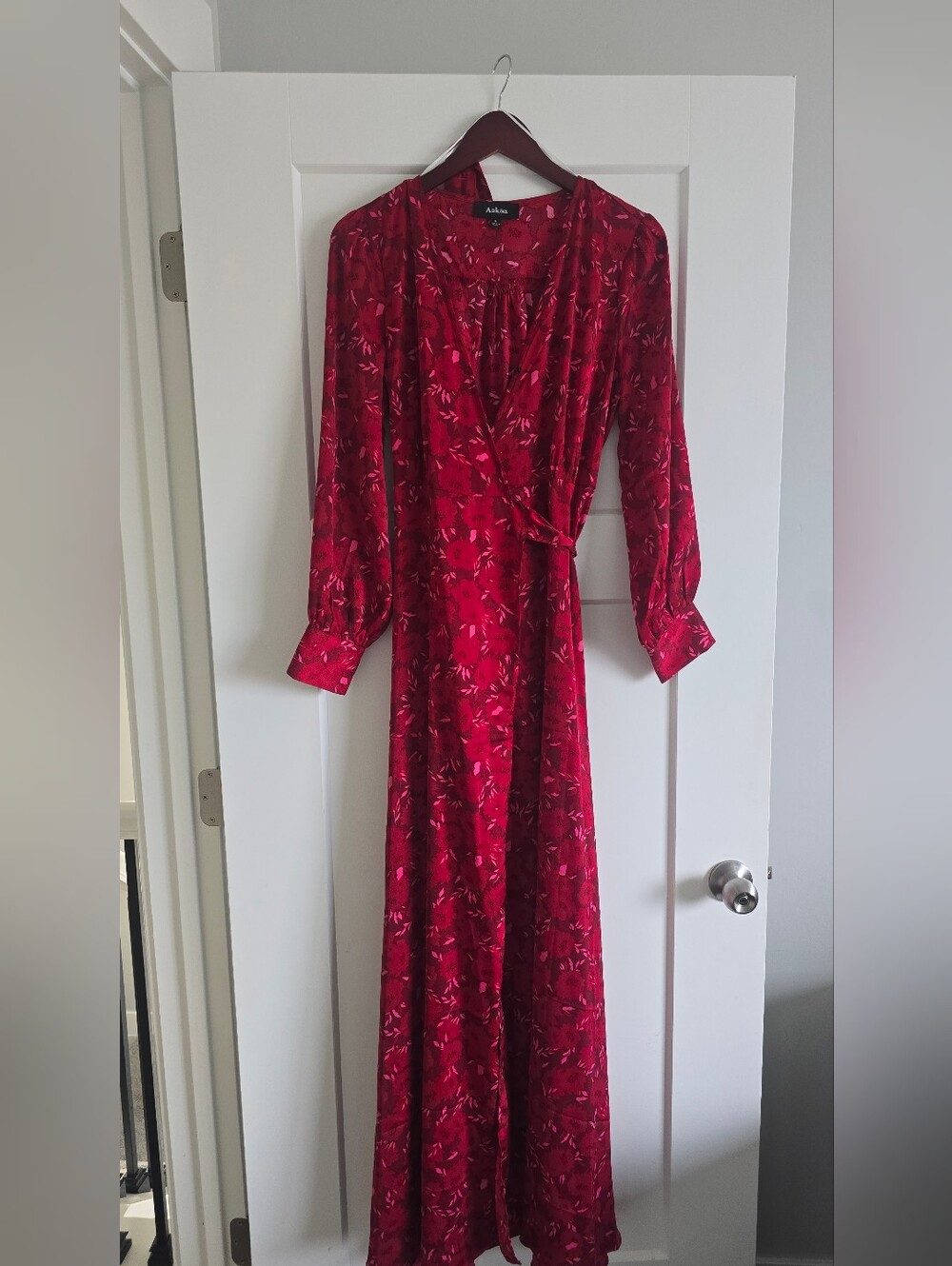 Sakkas Red Floral Wrap Maxi Dress with Tie Waist